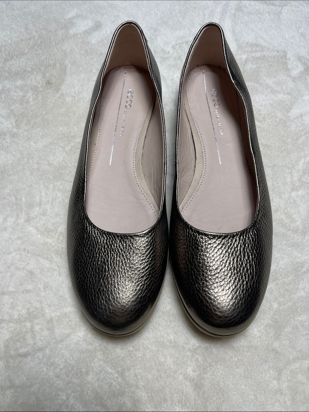 Ecco Metallic Pewter Leather Flats - Women's Pewter Size 9